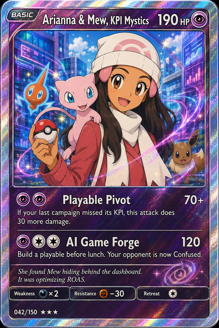 Arianna & Mew, KPI Mystics · holographic trading card