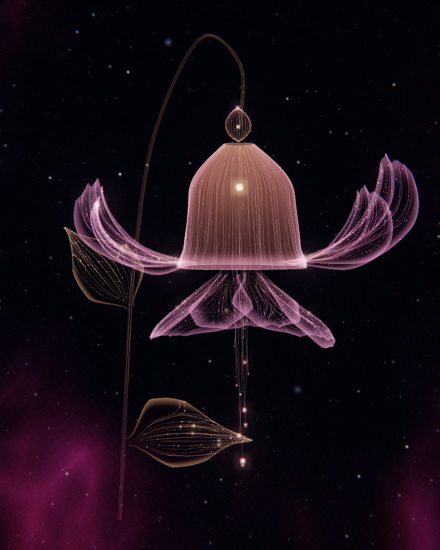 Fuchsia Lantern — a flower drawn in fibre-optic light