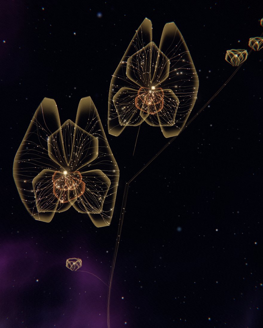 Gilded Orchid — a flower drawn in fibre-optic light