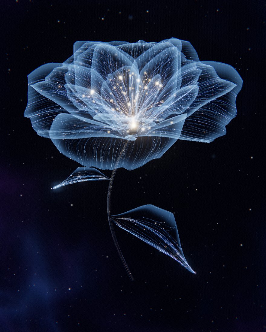 Aurora Peony — a flower drawn in fibre-optic light