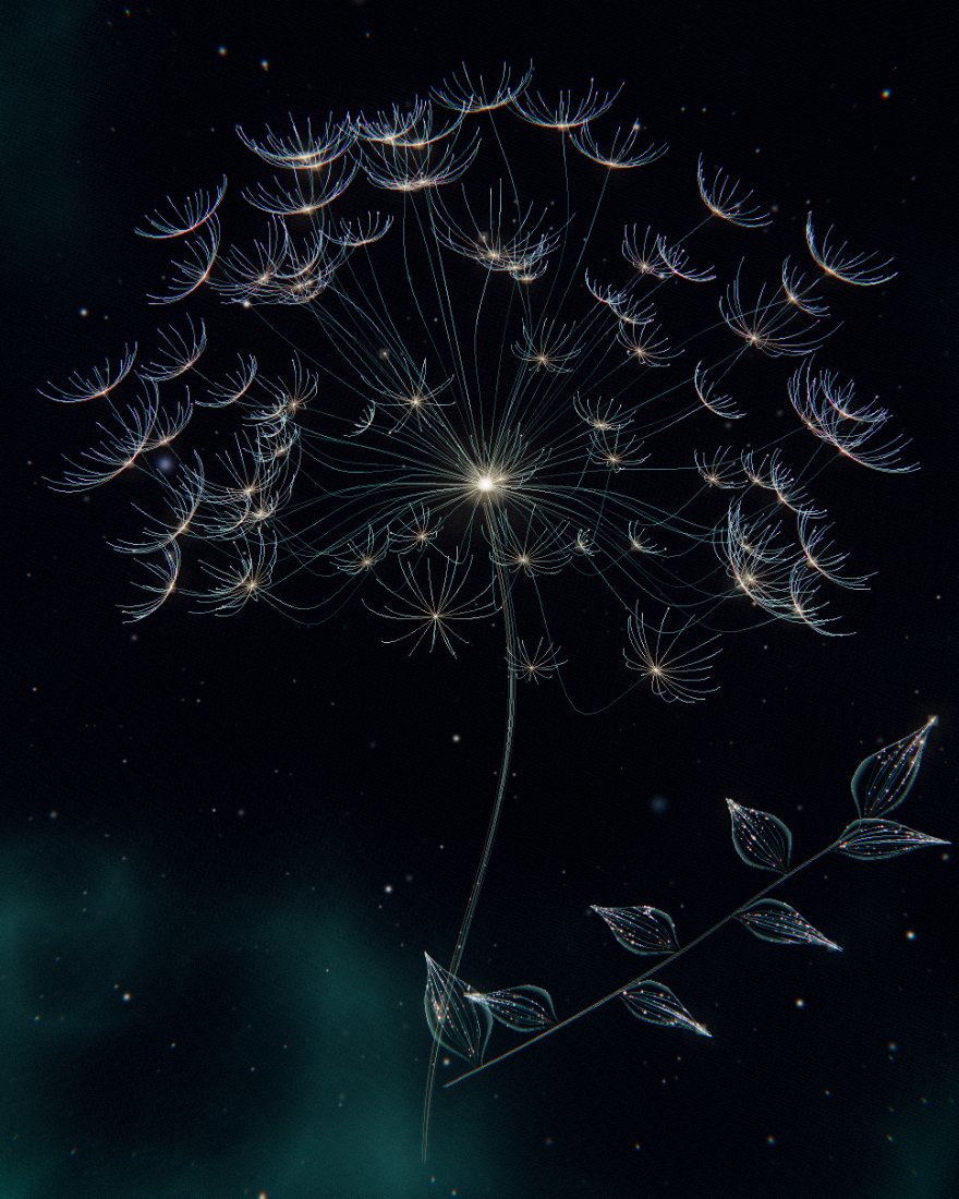 Comet Umbel — a flower drawn in fibre-optic light