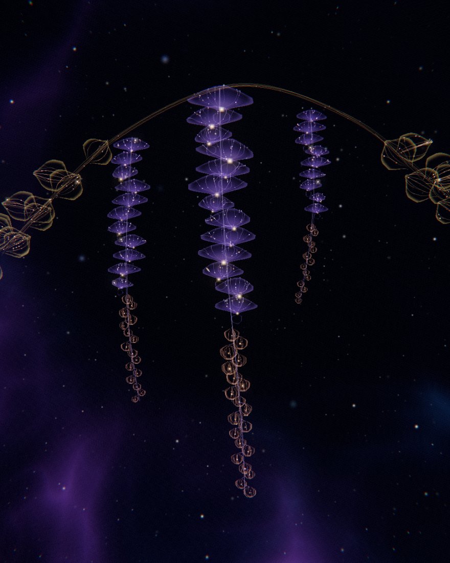 Wisteria Veil — a flower drawn in fibre-optic light